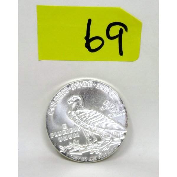 1 Oz .999 Silver Liberty/Eagle Golden State Mint Round 