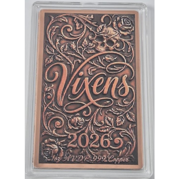 Certified 1 Oz .999 Copper 2026 Vixens Series Art Bar