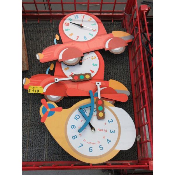 3 Children's Wall Clocks with Moving Pendulums