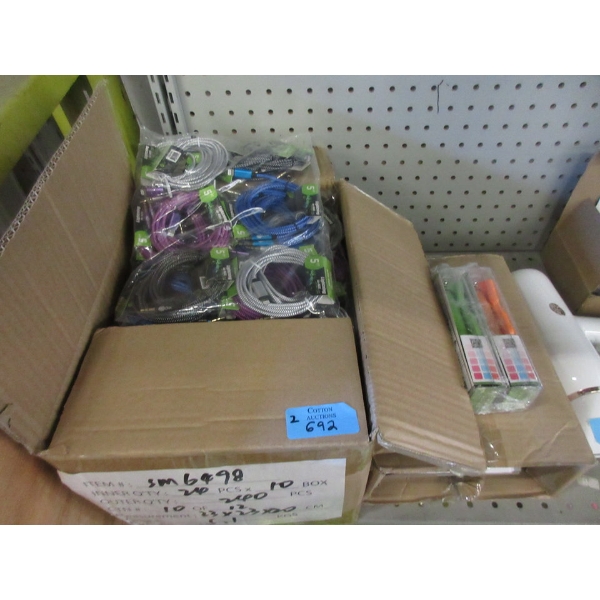 Box of New Selfie Sticks & Box of Aux to Aux Cables
