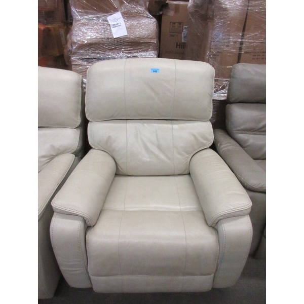 Cream Faux Leather Rocking Power Recliner 