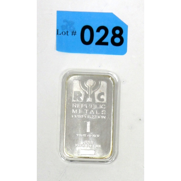1 Oz .999 Silver Republic Metals Corp Bar 