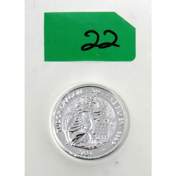 2 Oz .9999 Silver 2024 Tudor Dragon Coin 