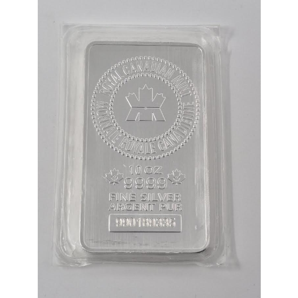 10 Oz .9999 Silver Royal Canadian Mint Bar 