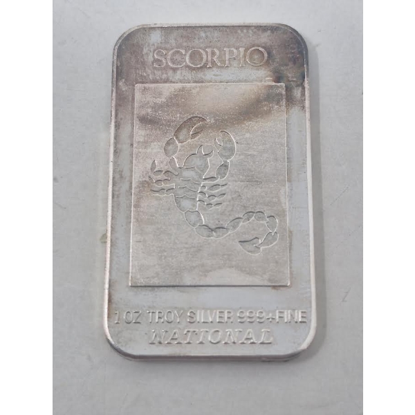 1 Oz .999+ Silver Scorpio National Mint Bar 