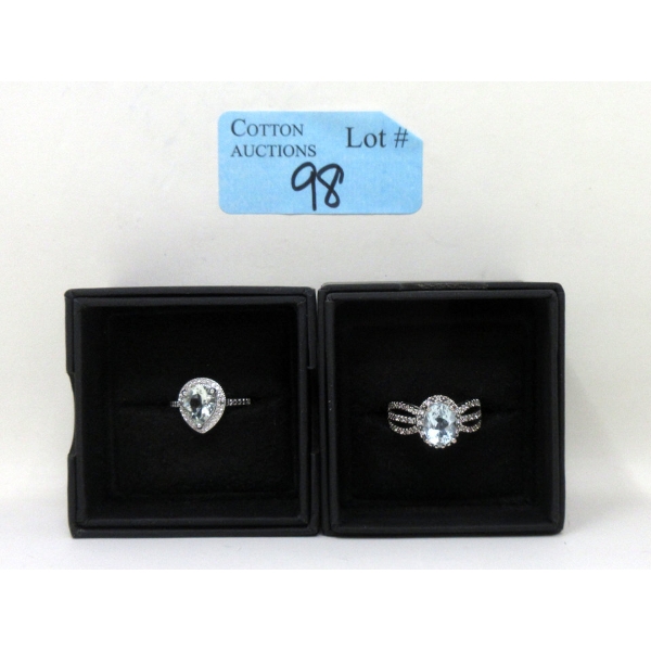 Blue Topaz & Diamond Ring & Pear-Cut Blue Topaz & Diamond Ring