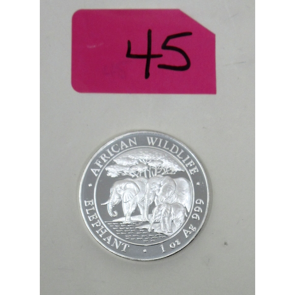 1 Oz .999 Silver 2013 African Wildlife Elephant Coin 