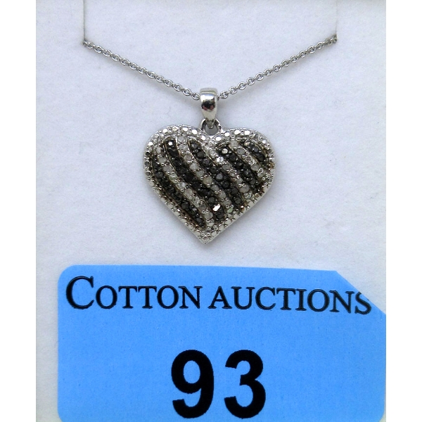 Half Carat Black & White Diamond Heart Pendant 
