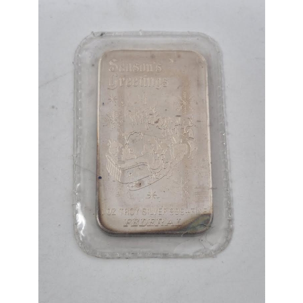 1 Oz .999+ Silver 1993 Season's Greetings Bar