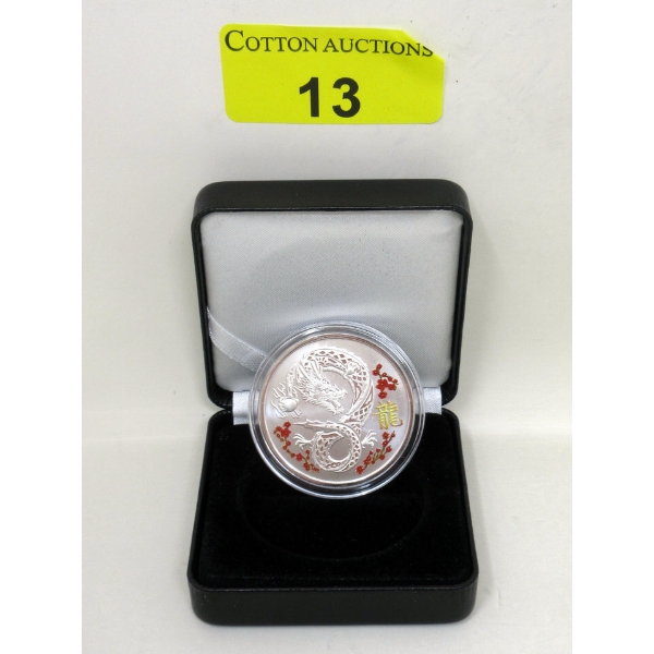 1 Oz .9999 Silver Colorized Dragon Investor Round 