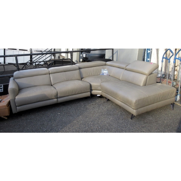 Grey Faux Leather Corner Sectional - 3 Piece