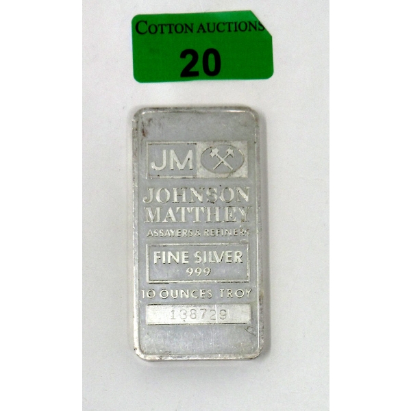 10 Oz .999 Silver Johnson Matthey Blank Back Bar 
