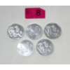 Image 1 : 5 x 1 Oz .999 Silver Mercury Greek Messenger God Rounds