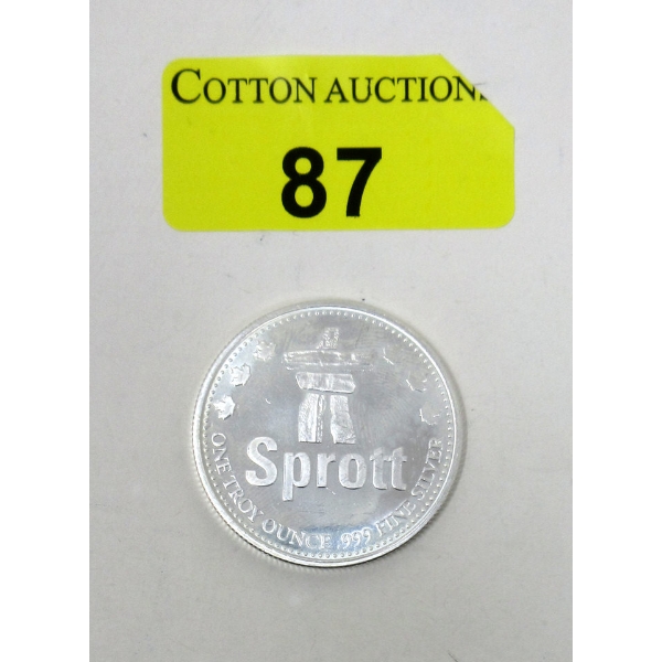 1 Oz .999 Silver Sprott Inukshuk Motif Round 