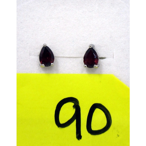 New .925 Silver Pear-Cut Garnet Stud Earrings