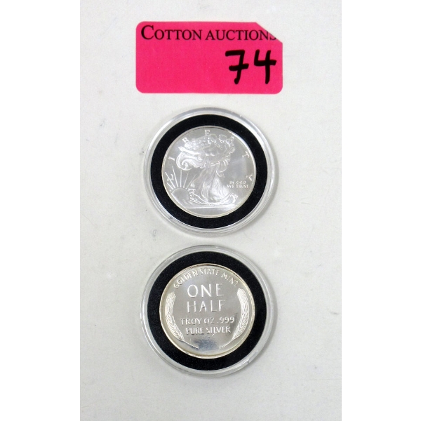 2 x 1/2 Oz .999 Silver Walking Liberty Rounds 
