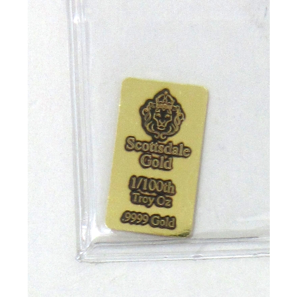 1/100 Oz .9999 Fine Gold Scottsdale Lion Mint Bar 