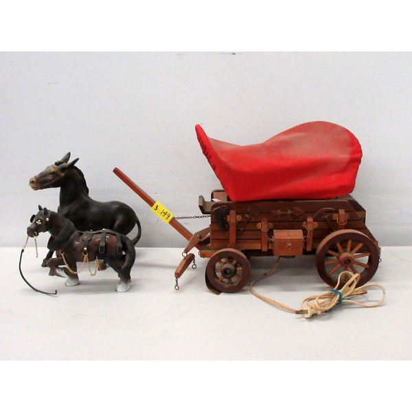 Vintage Wood Chuckwagon Lamp with Burro and Horse