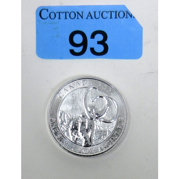 2 Oz .9999 Silver 2024 Woolly Mammoth Coin 