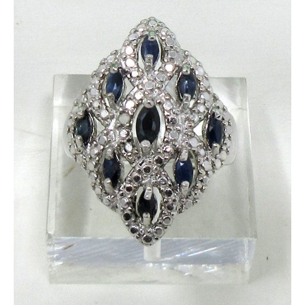 Multi-Sapphire & Diamond Sterling Silver Ring 