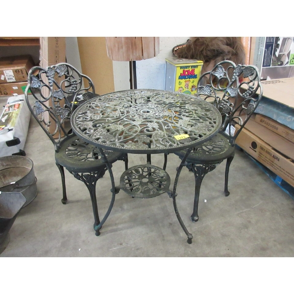 Cast Metal Patio Table with 2 Chairs - Preowned