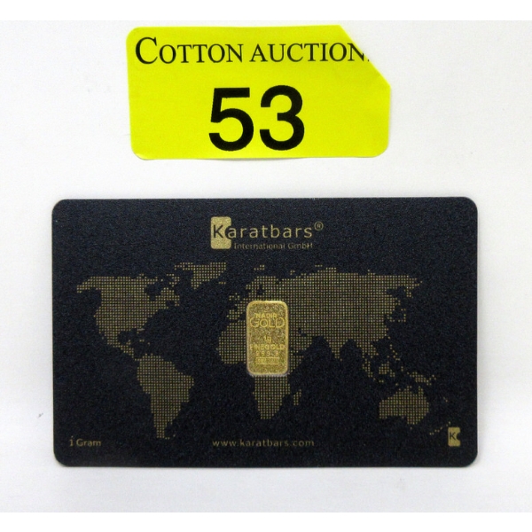 1 Gram .9999 Fine Gold Certified Bar 