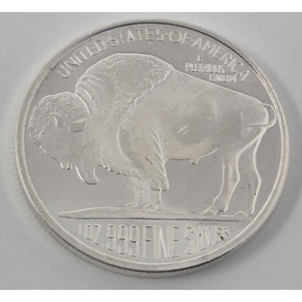 1 Oz .999 Silver Buffalo/Indigenous Art Round