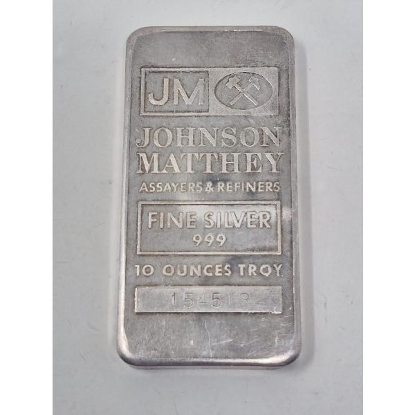 10 Oz .999 Silver Johnson Matthey Bar