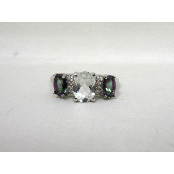 Aquamarine, Mystic Topaz & Diamond Ring