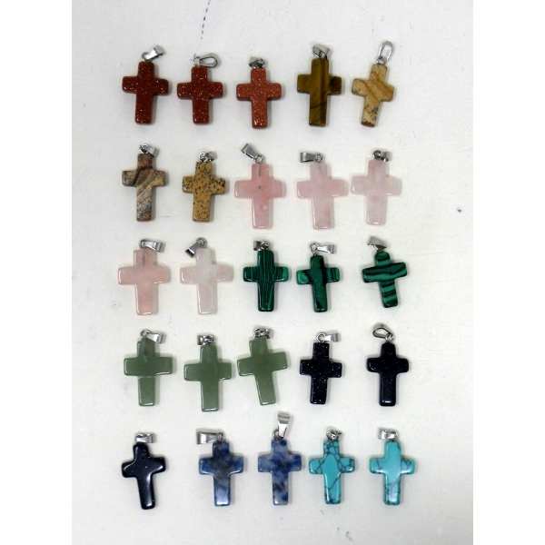 25 New Polished Gemstone Cross Pendants