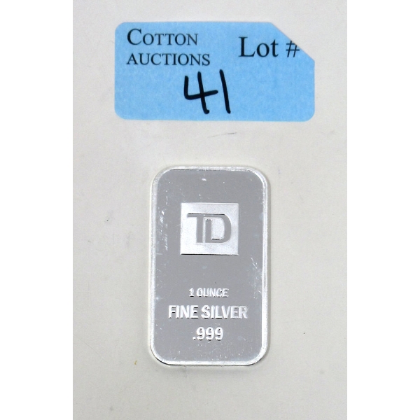 1 Oz .999 Silver TD Bank Investor Bar 
