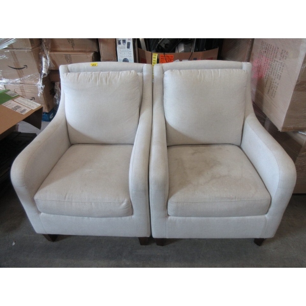 2 Fabric Upholstered Arm Chairs - Oat Colour