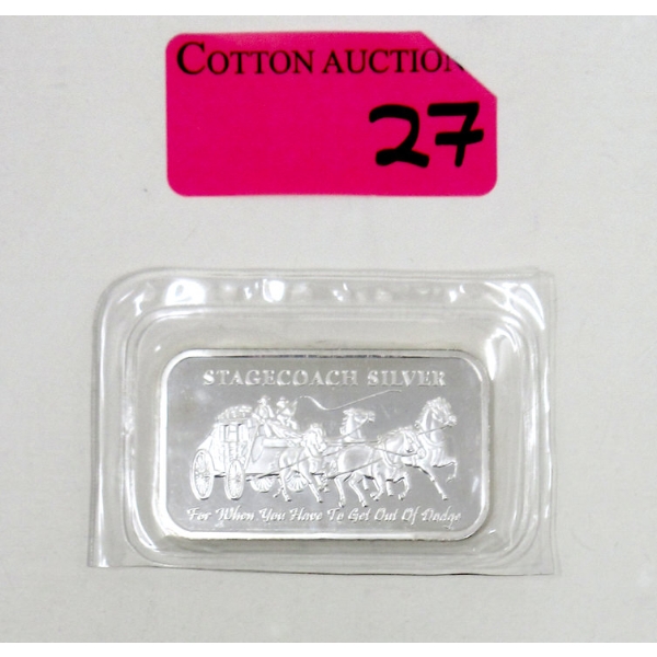 1 Oz .999 Silver Stagecoach "Get Outta Dodge" Bar      