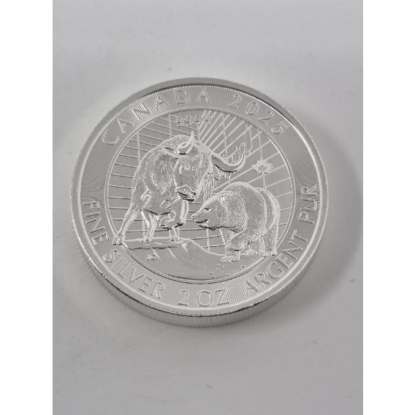 2 Oz .9999 Silver Canada 2025 Bull Vs Bear Coin