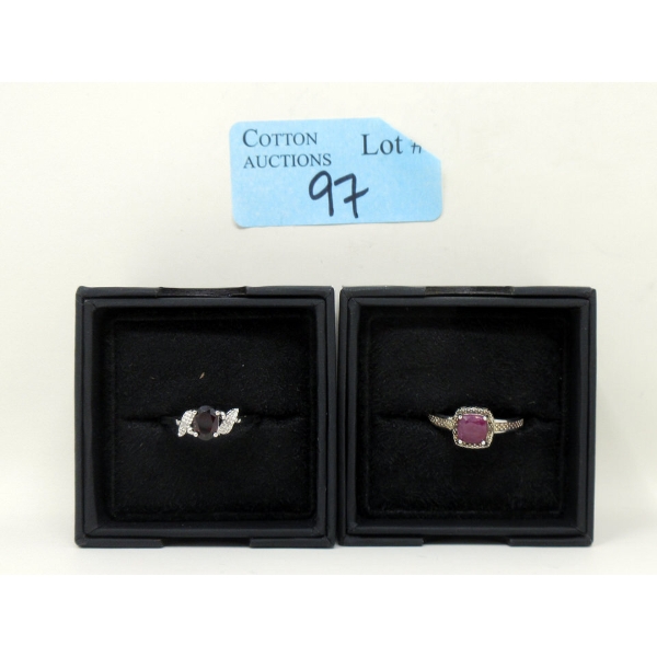 Garnet & Diamond Sweetheart Ring & Ruby & Diamond Ring