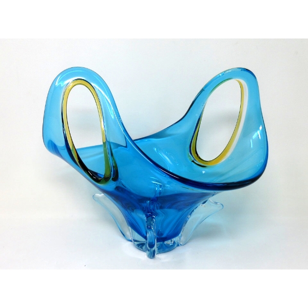 Mid-Century Blue Art Glass Centerpiece Bowl