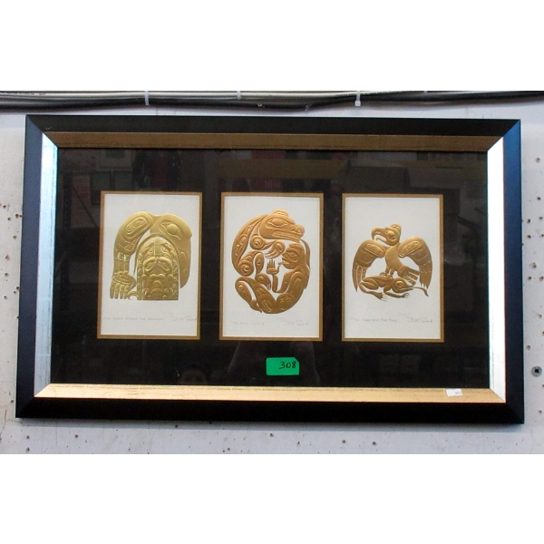 Bill Reid Framed 3 Foil Haida Print Set