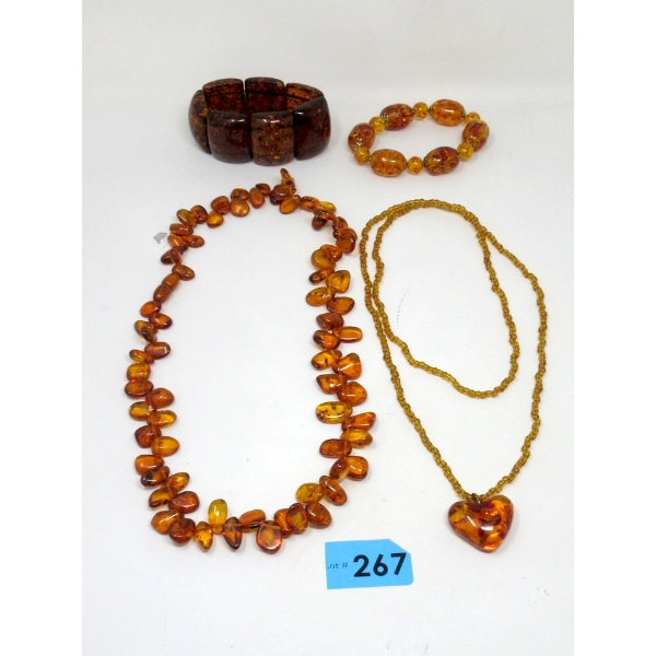 Tray of Amber Resin Jewelry - Preowned