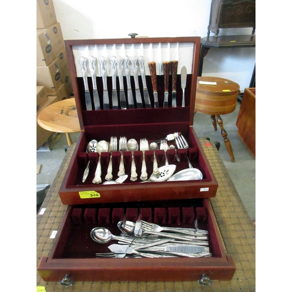 Wood Chest Full of Assorted Flatware
