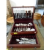 Image 1 : Wood Chest Full of Assorted Flatware
