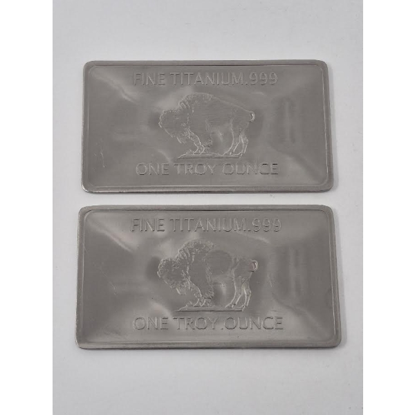 2 x 1 Oz .999 Fine Titanium Buffalo Bars