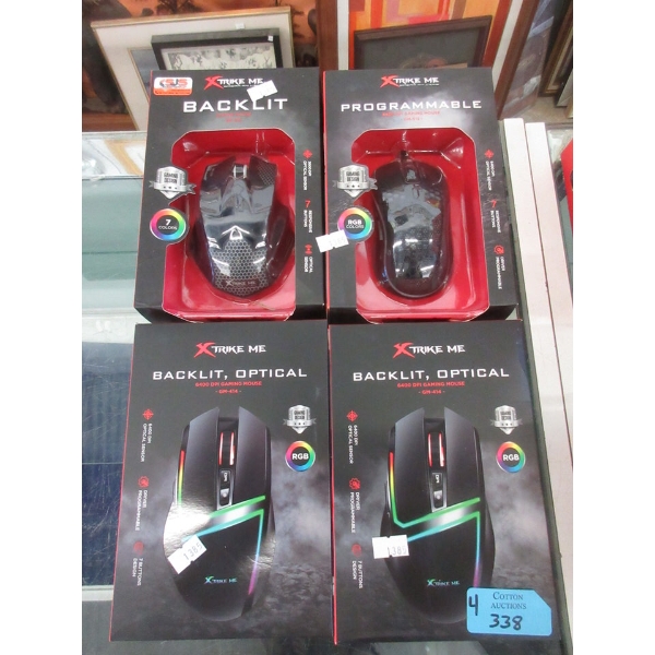 4 New Xtrike Me Backlit Optical Gaming Mice - Assorted