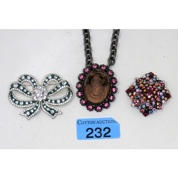 3 Joan Rivers Rhinestone & Crystal Brooches