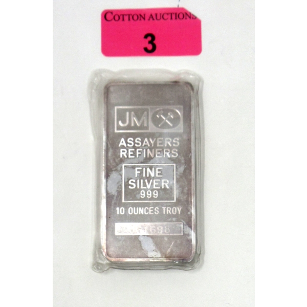 10 Oz .999 Silver Johnson Matthey Blank Back Bar 