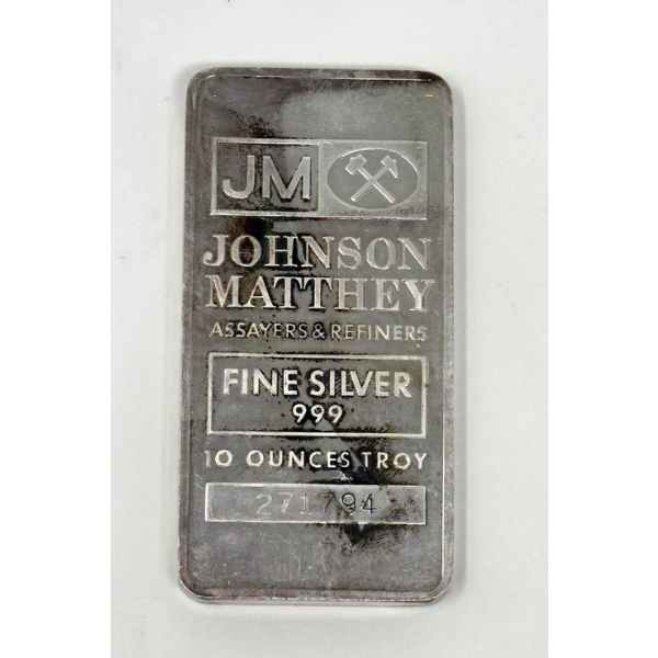 10 Oz .999 Silver Johnson Matthey Bar 