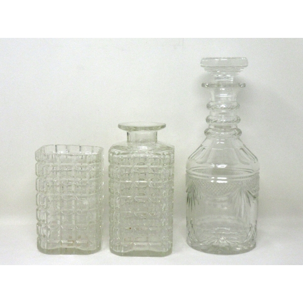 2 Antique Crystal Decanters with 1 Matching Vase
