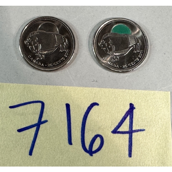 Two 2011 Canadian 25 cent coins