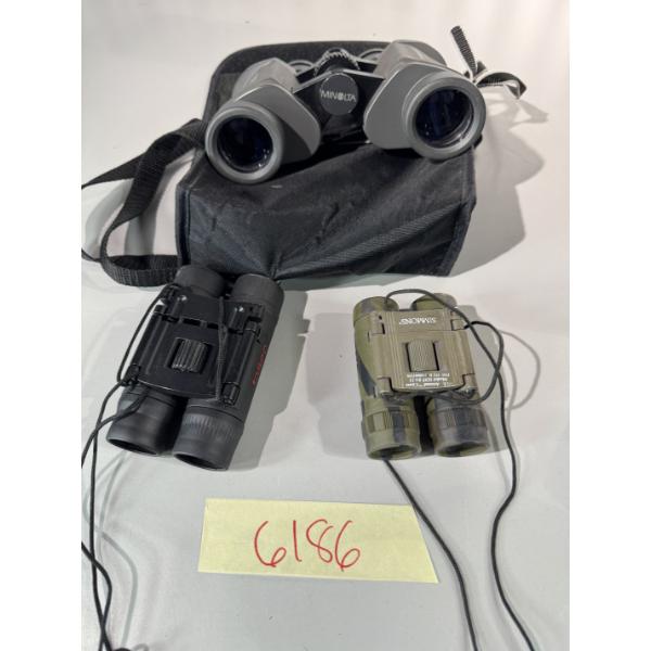 Three sets of binoculars