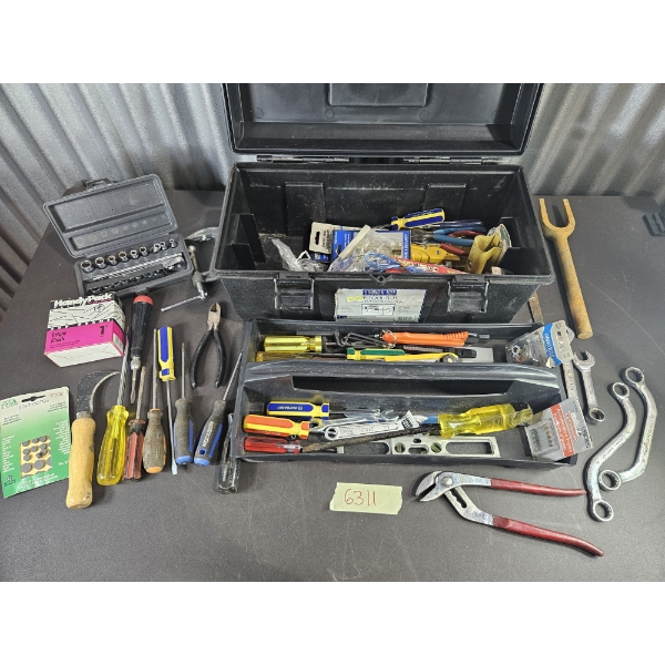 Black Tool Box Filled WIth Various Tools