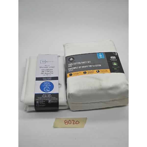 Shower Liner & 100% Cotton Sheet Set 